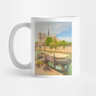 Notre Dame with restaurant on the Seine Mug